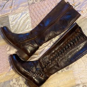 Bedstu dark brown corset lace up riding boots